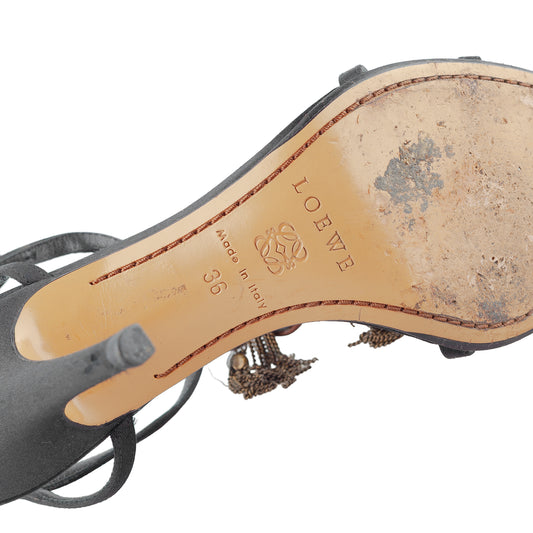 Loewe Black Sandals with Beaded Detailing