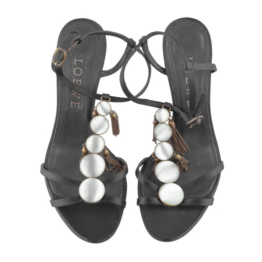 Loewe Black Sandals with Beaded Detailing