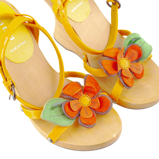 Miu Miu 2020 Flower Wooden Wedge Sandals