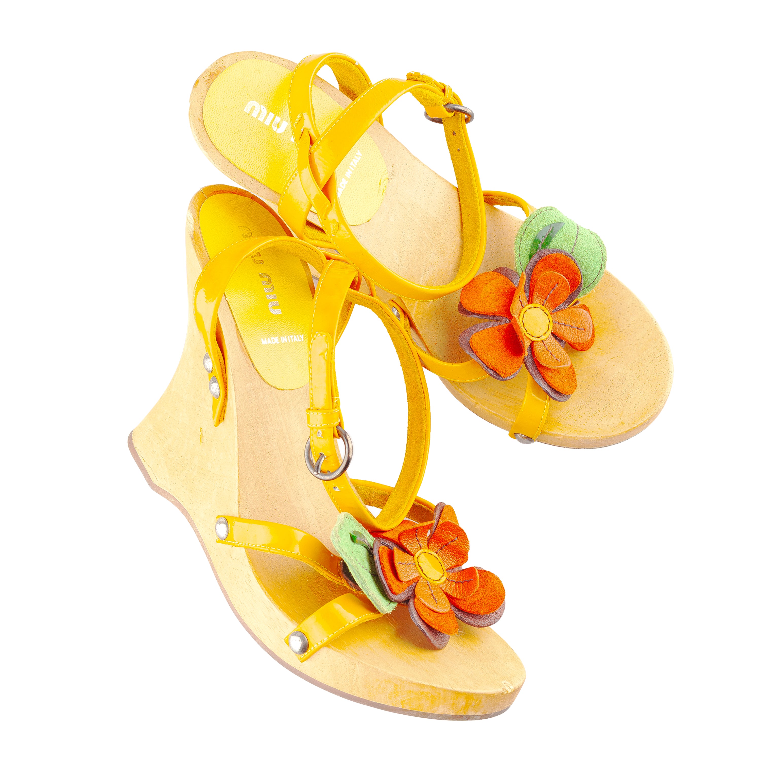 Miu Miu 2020 Flower Wooden Wedge Sandals