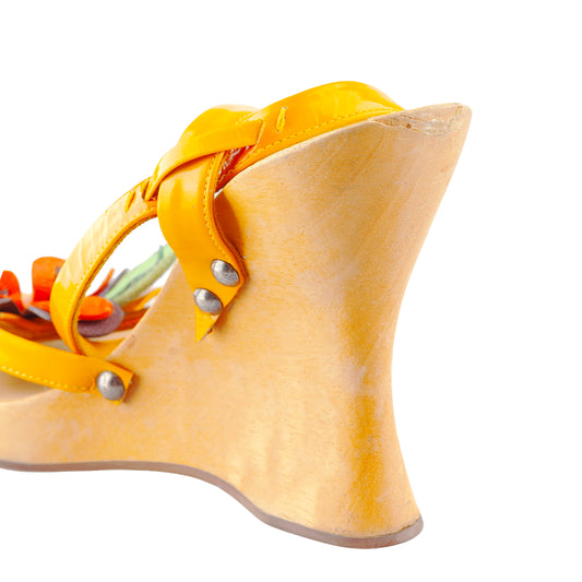 Miu Miu 2020 Flower Wooden Wedge Sandals