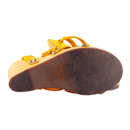 Miu Miu 2020 Flower Wooden Wedge Sandals