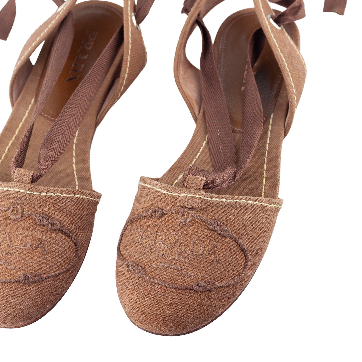 Prada Brown Logo Lace-Up Flat Espadrilles