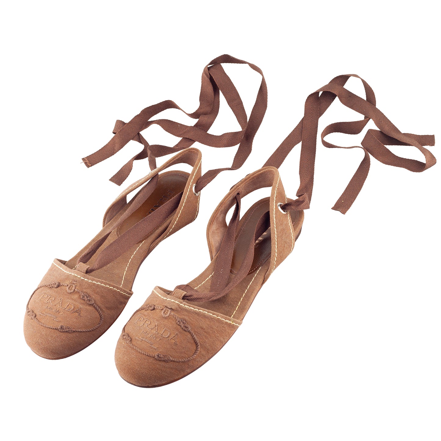 Prada Brown Logo Lace-Up Flat Espadrilles