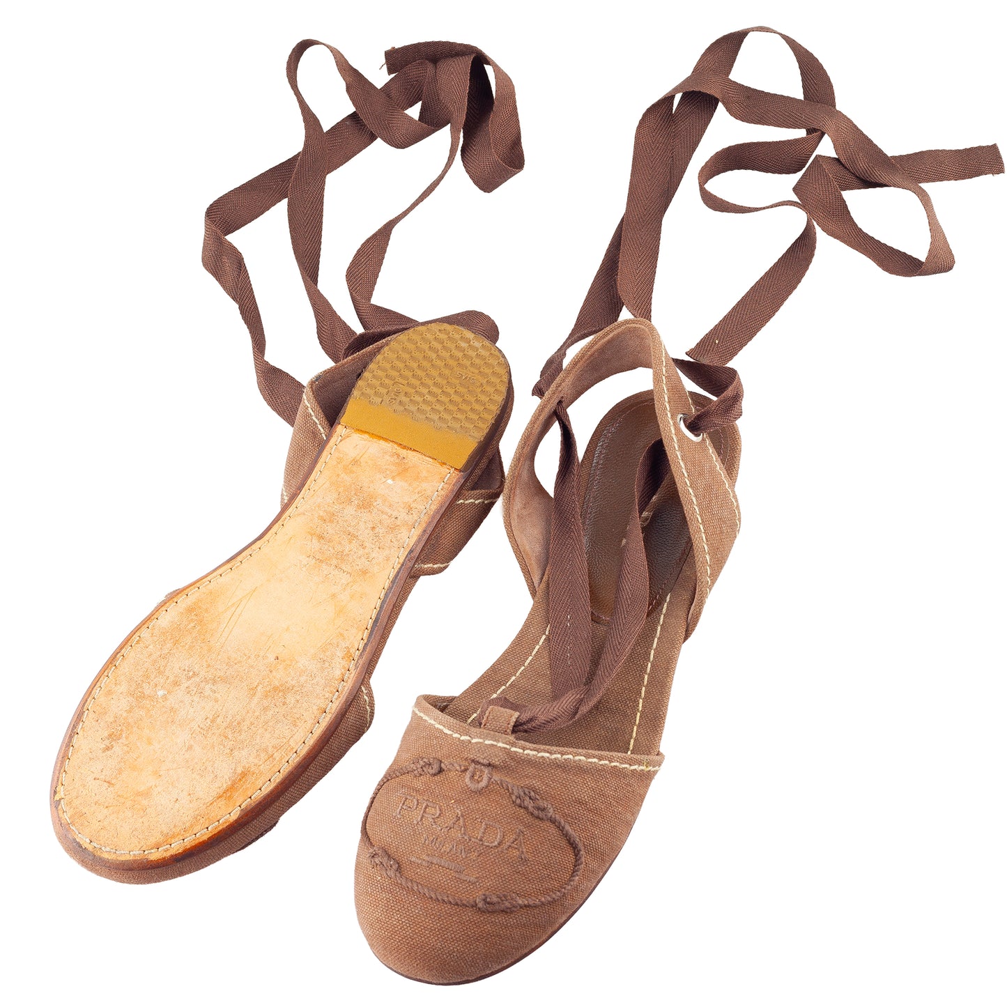 Prada Brown Logo Lace-Up Flat Espadrilles
