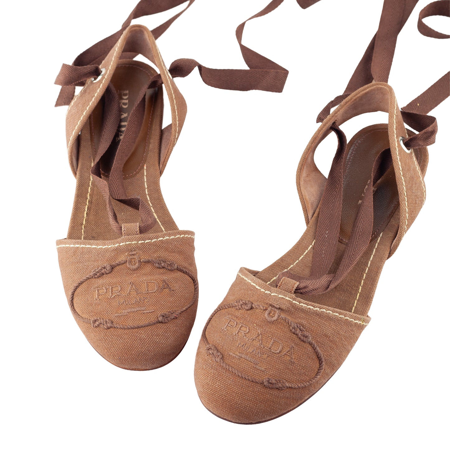 Prada Brown Logo Lace-Up Flat Espadrilles