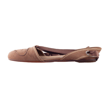 Prada Brown Logo Lace-Up Flat Espadrilles