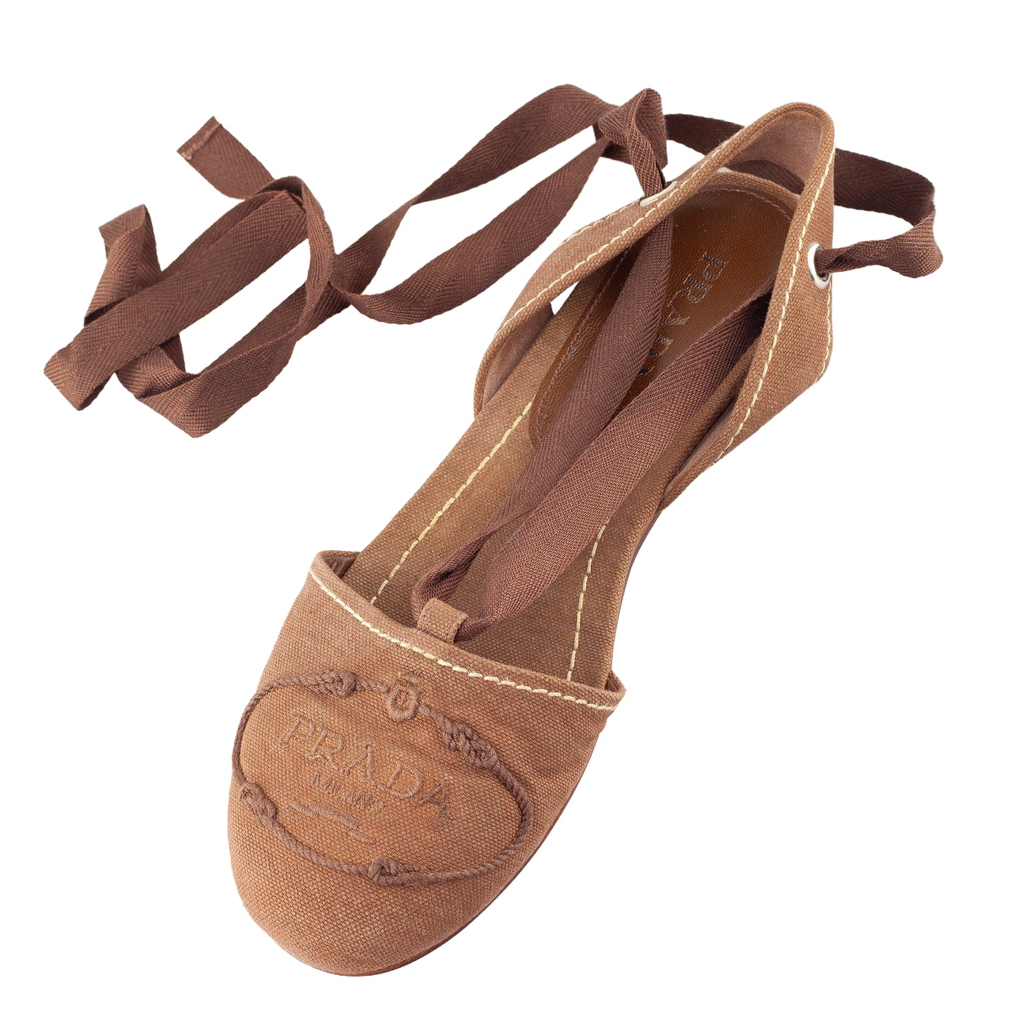 Prada Brown Logo Lace-Up Flat Espadrilles