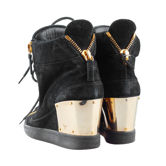 Giuseppe Zanotti Black Golden Velour Wedge Sneakers