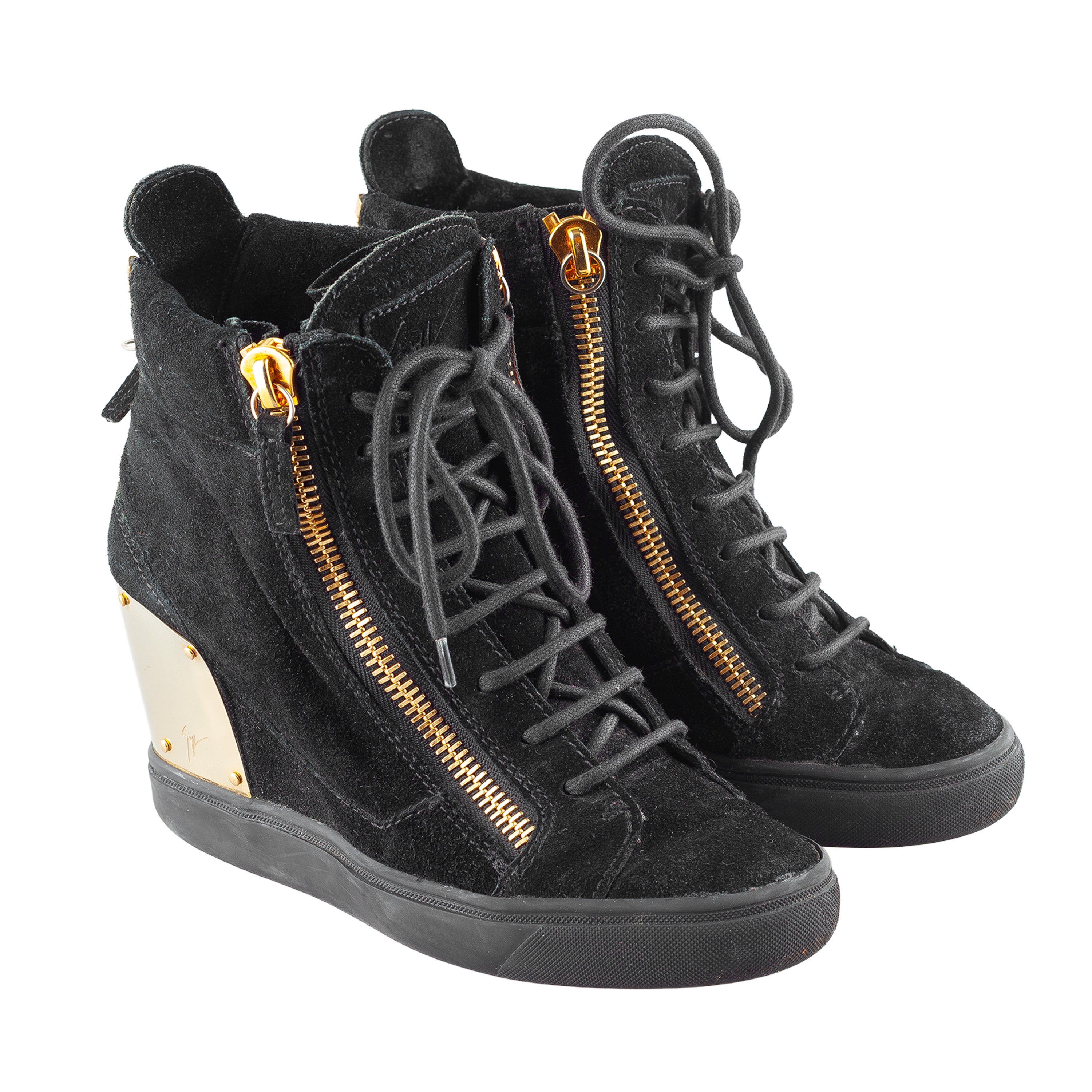 Giuseppe Zanotti Black Golden Velour Wedge Sneakers