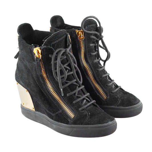 Giuseppe Zanotti Black Golden Velour Wedge Sneakers