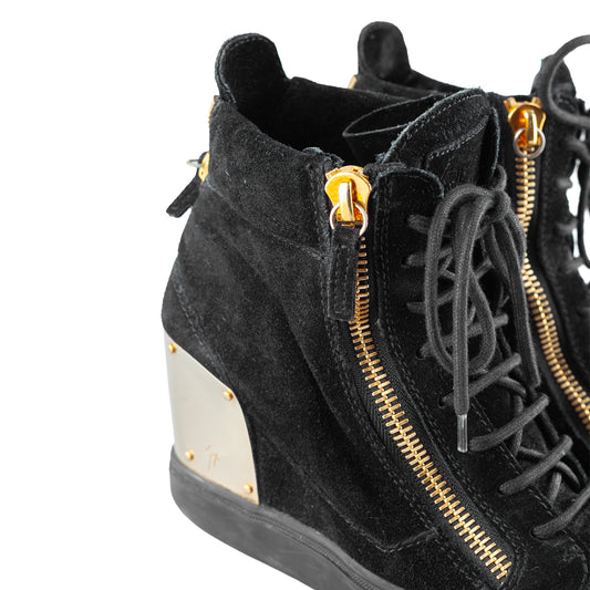 Giuseppe Zanotti Black Golden Velour Wedge Sneakers