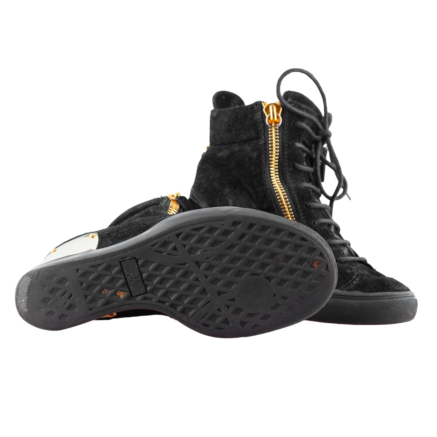 Giuseppe Zanotti Black Golden Velour Wedge Sneakers