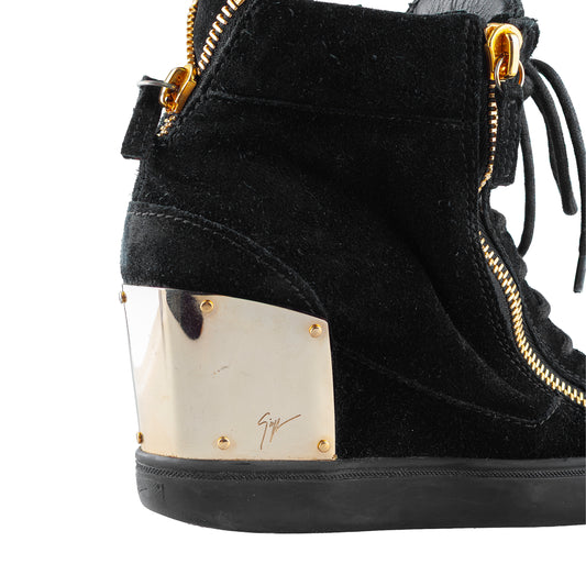Giuseppe Zanotti Black Golden Velour Wedge Sneakers
