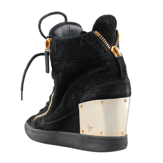 Giuseppe Zanotti Black Golden Velour Wedge Sneakers