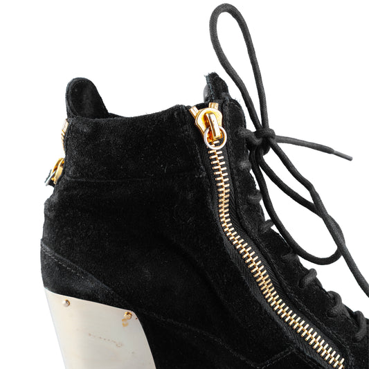 Giuseppe Zanotti Black Golden Velour Wedge Sneakers