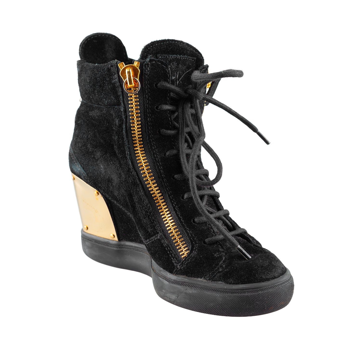 Giuseppe Zanotti Black Golden Velour Wedge Sneakers