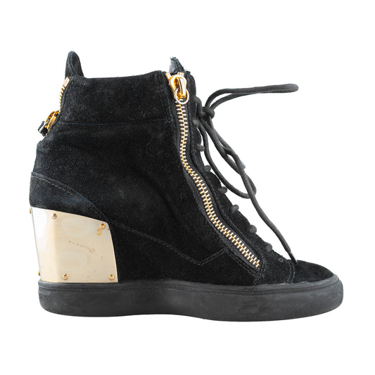 Giuseppe Zanotti Black Golden Velour Wedge Sneakers