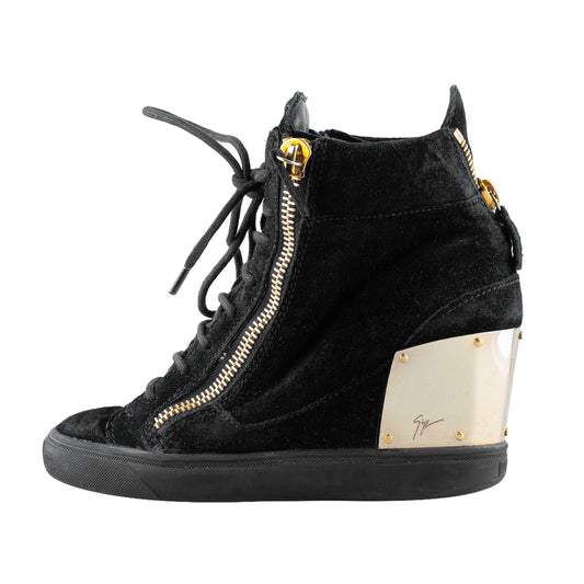 Giuseppe Zanotti Black Golden Velour Wedge Sneakers