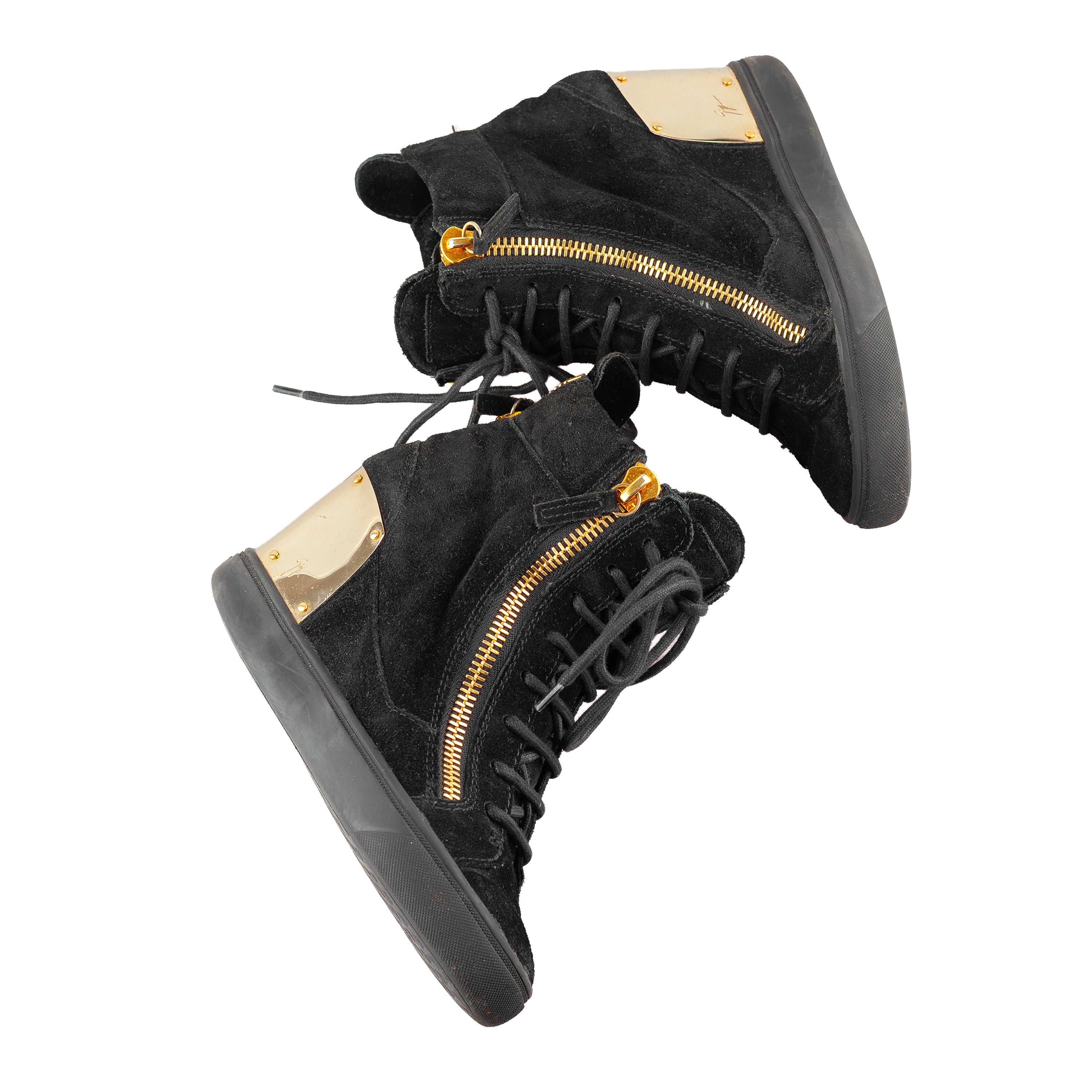 Giuseppe Zanotti Black Golden Velour Wedge Sneakers