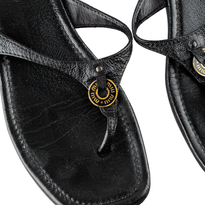 Miu Miu Vintage Black Leather Thong Sandals