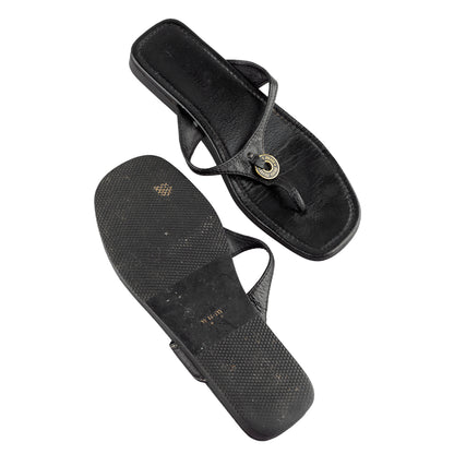 Miu Miu Vintage Black Leather Thong Sandals