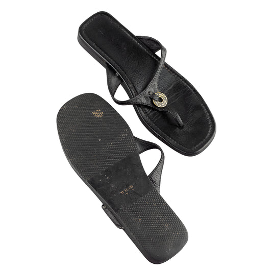 Miu Miu Vintage Black Leather Thong Sandals