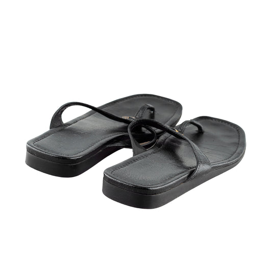 Miu Miu Vintage Black Leather Thong Sandals
