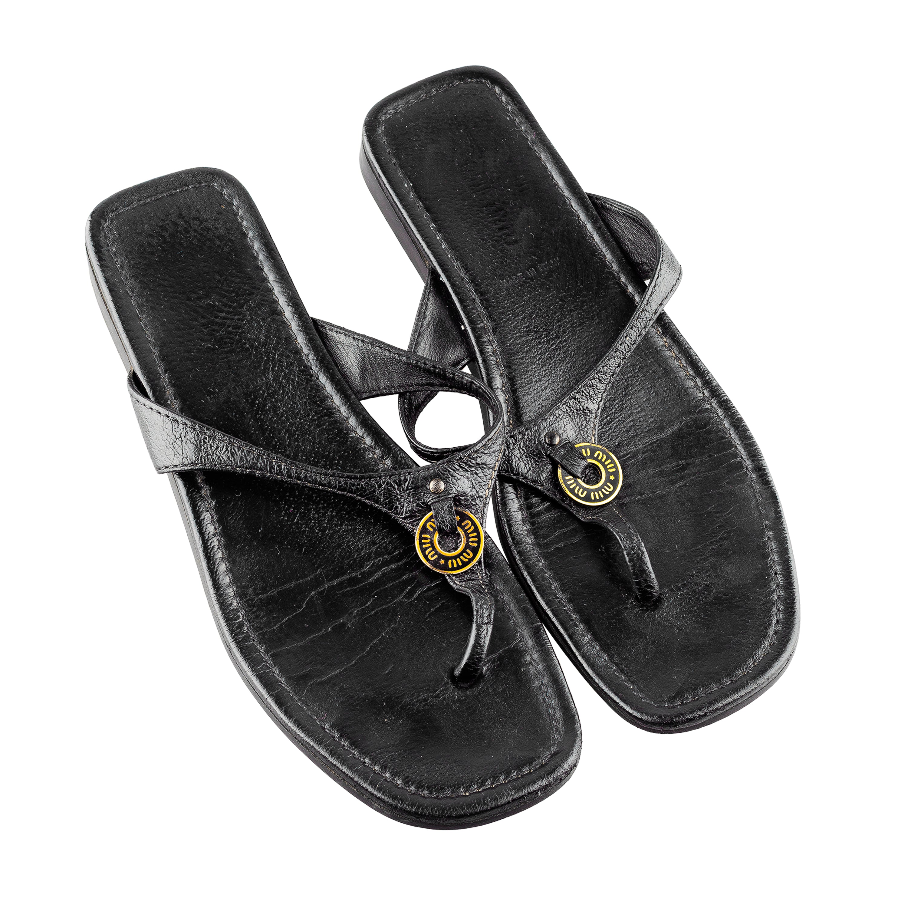 Miu Miu Vintage Black Leather Thong Sandals