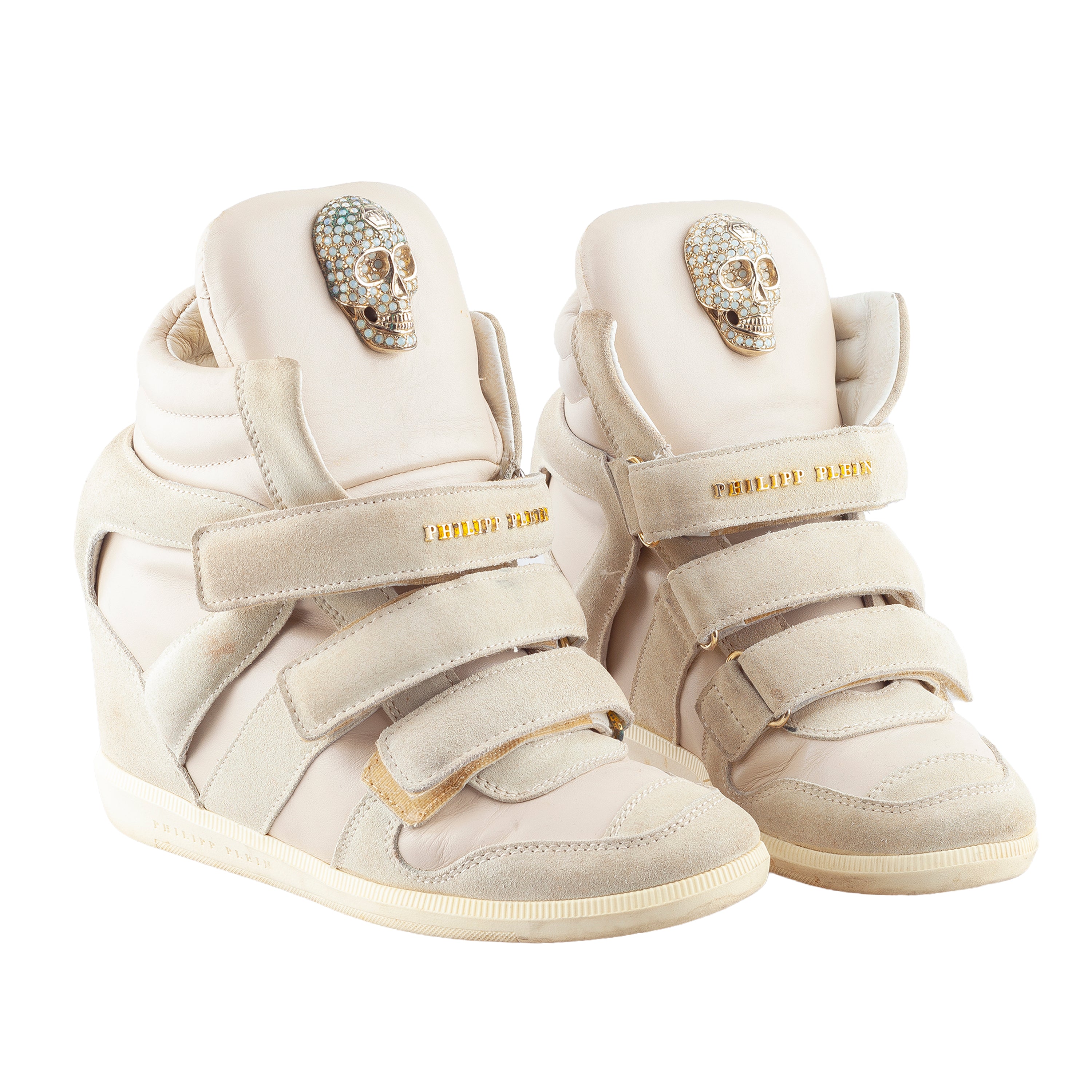 Philipp Plein Light Brown Wedge Skull Sneakers
