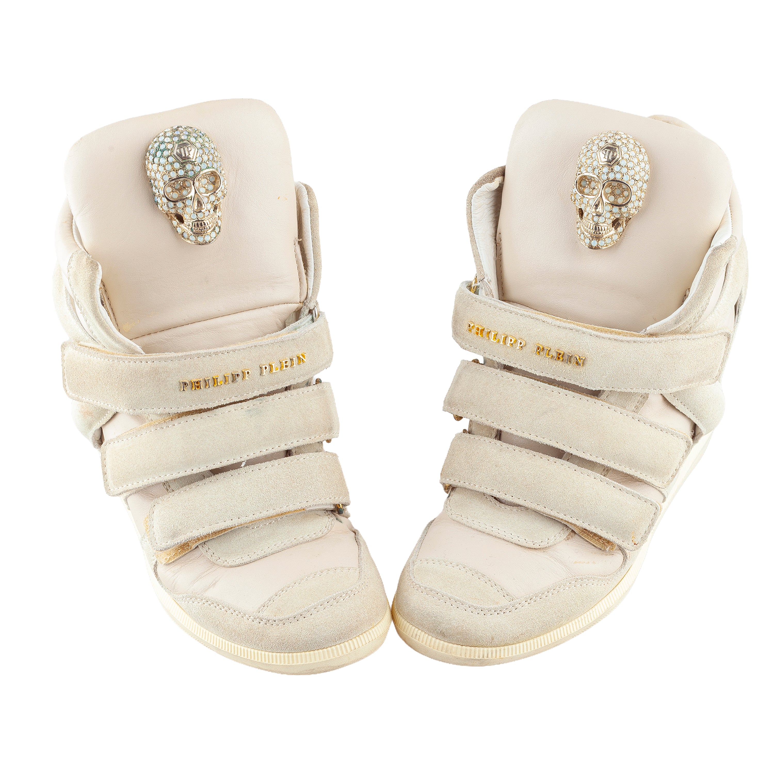 Philipp Plein Light Brown Wedge Skull Sneakers