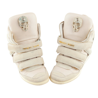 Philipp Plein Light Brown Wedge Skull Sneakers