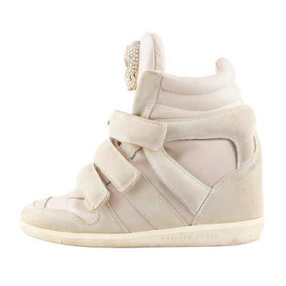 Philipp Plein Light Brown Wedge Skull Sneakers