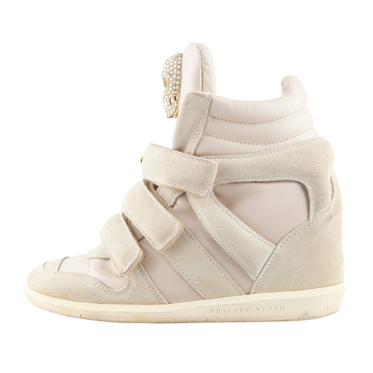 Philipp Plein Light Brown Wedge Skull Sneakers