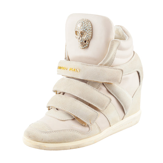 Philipp Plein Light Brown Wedge Skull Sneakers