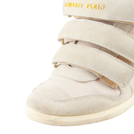Philipp Plein Light Brown Wedge Skull Sneakers