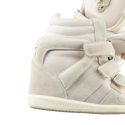 Philipp Plein Light Brown Wedge Skull Sneakers