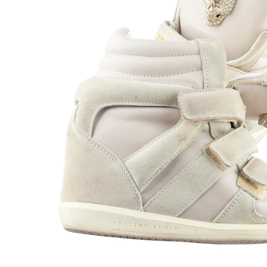 Philipp Plein Light Brown Wedge Skull Sneakers