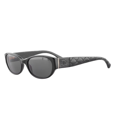 Chanel Vintage Black Quilted Leather Padded Sunglasses