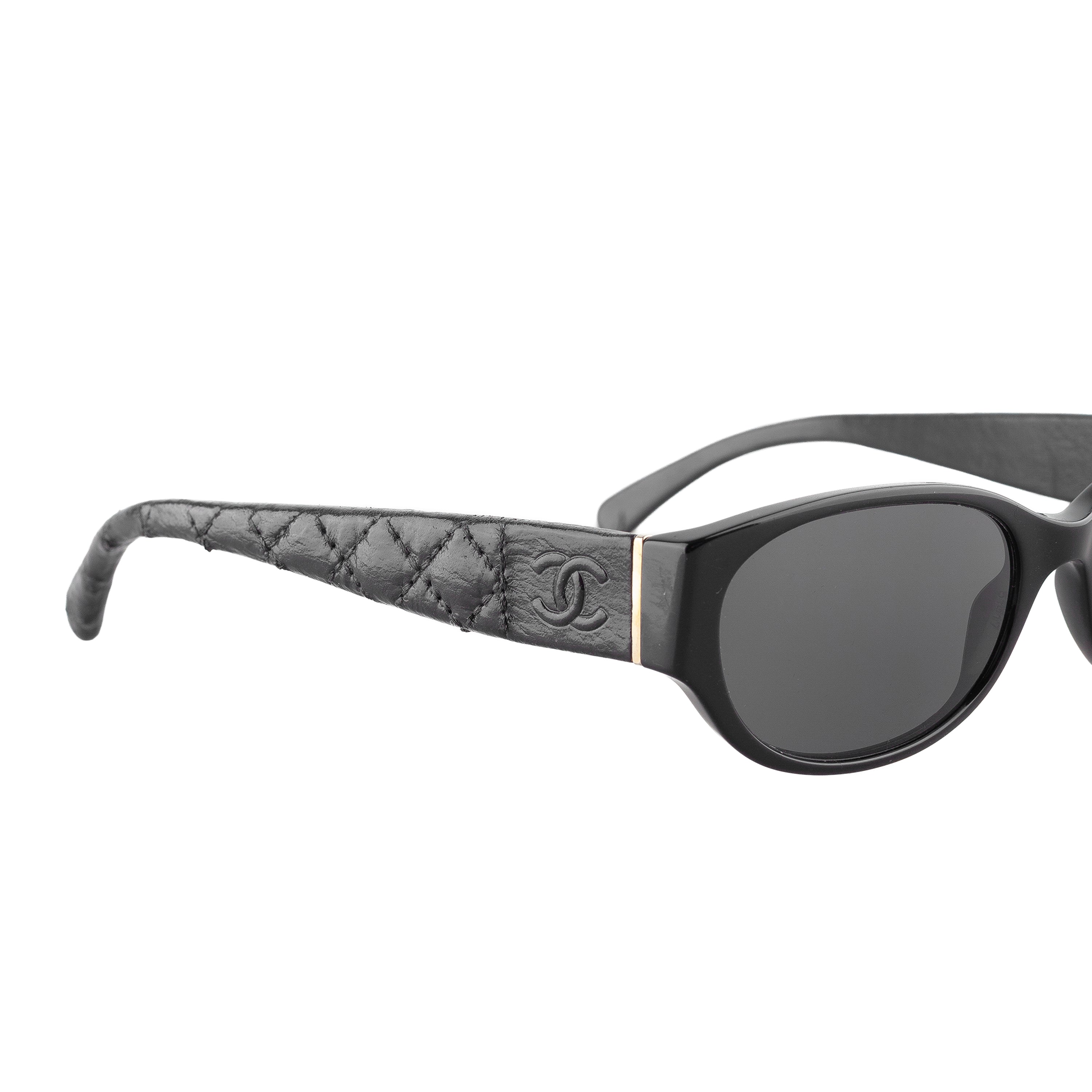 Chanel Vintage Black Quilted Leather Padded Sunglasses