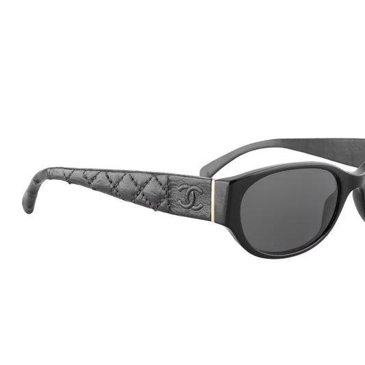 Chanel Vintage Black Quilted Leather Padded Sunglasses