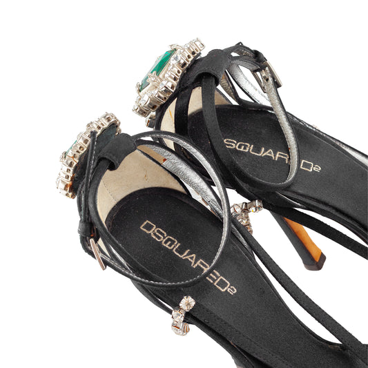 DSQUARED2 2015 “Queen Mary” Jeweled Black Sandal Heels