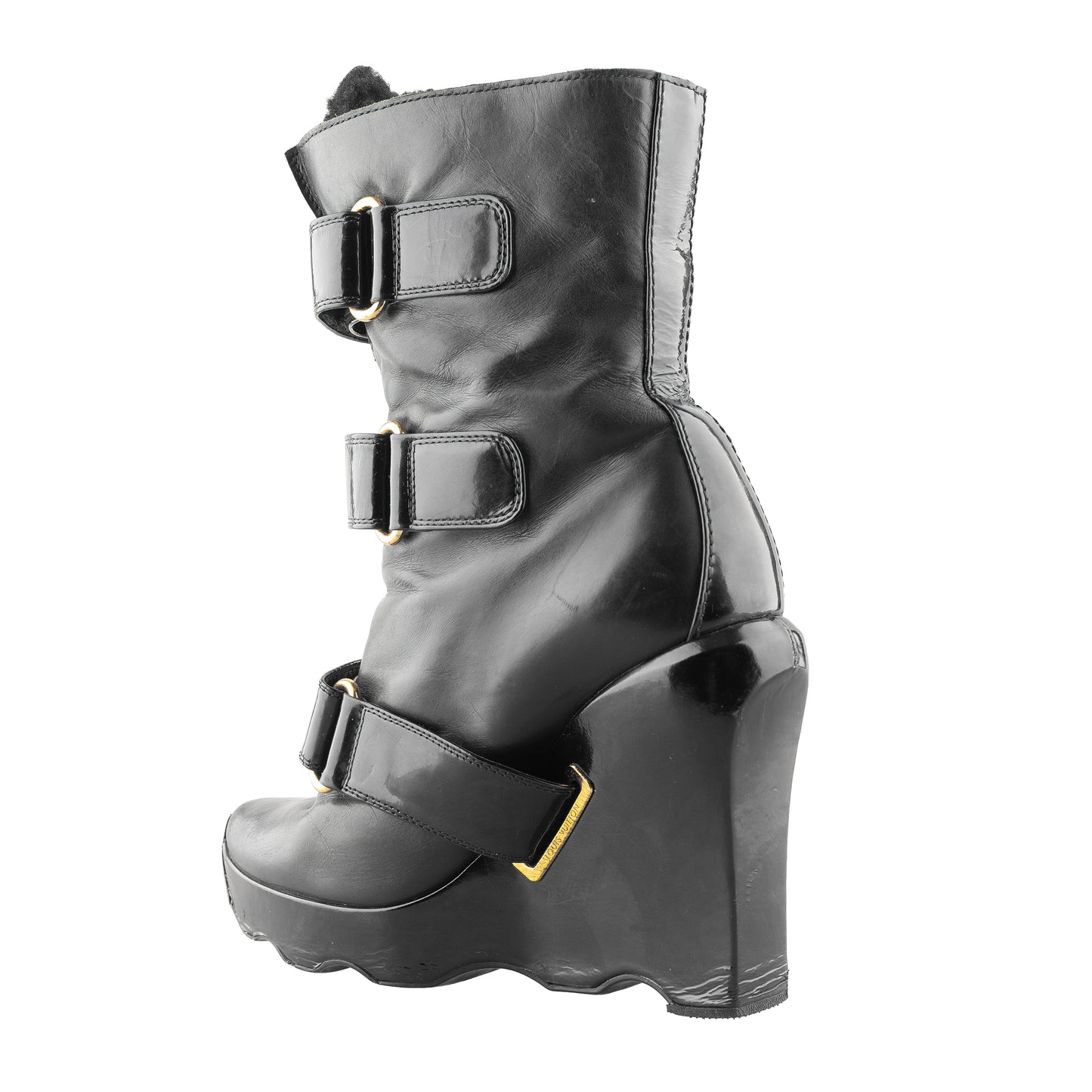 Louis Vuitton FW 2006 Ready-to-Wear Black Leather Wedge Boots