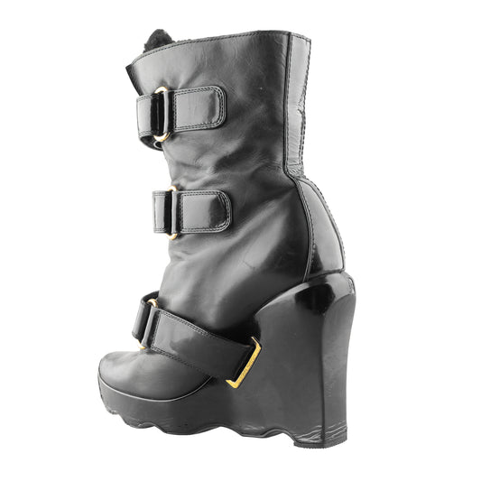 Louis Vuitton FW 2006 Ready-to-Wear Black Leather Wedge Boots