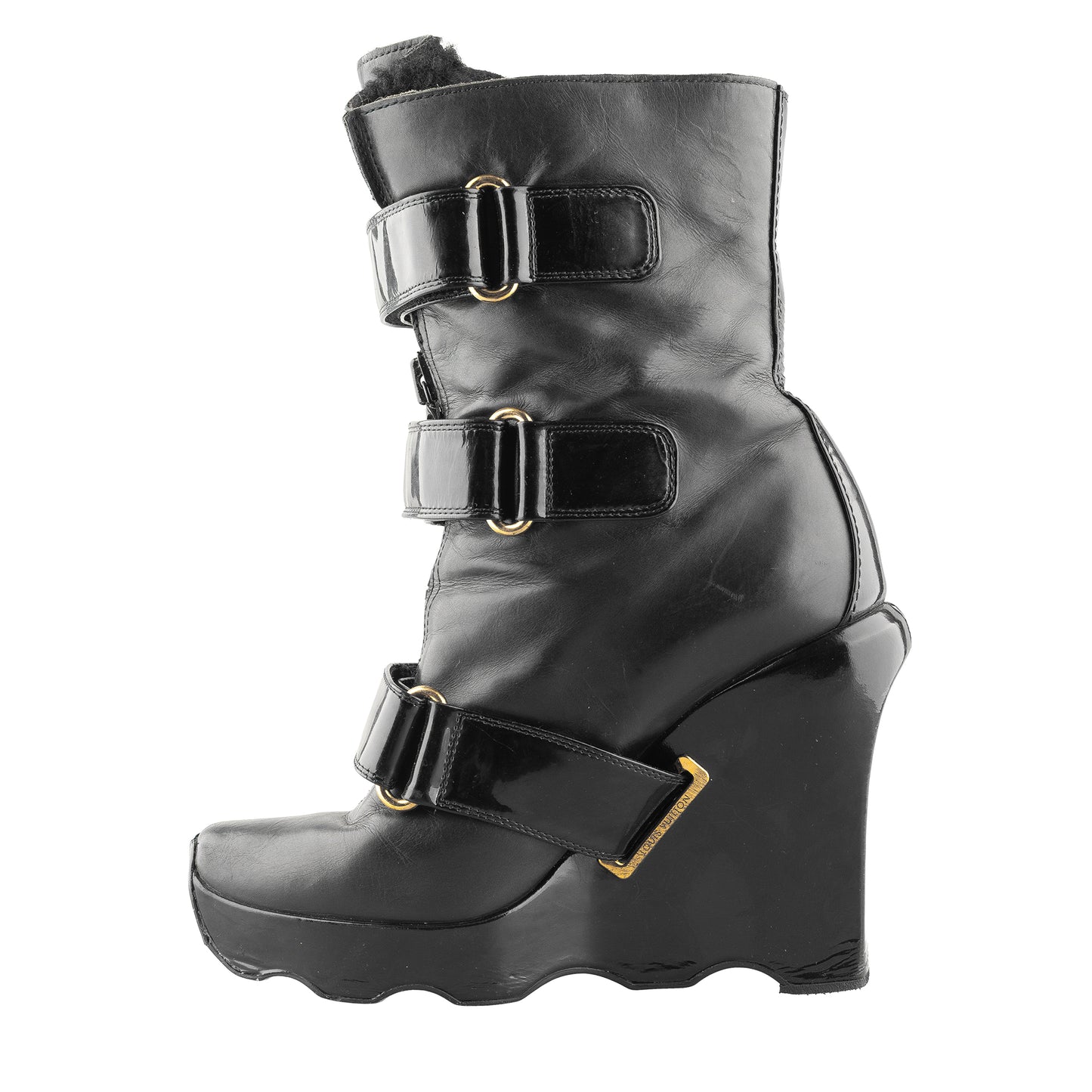 Louis Vuitton FW 2006 Ready-to-Wear Black Leather Wedge Boots