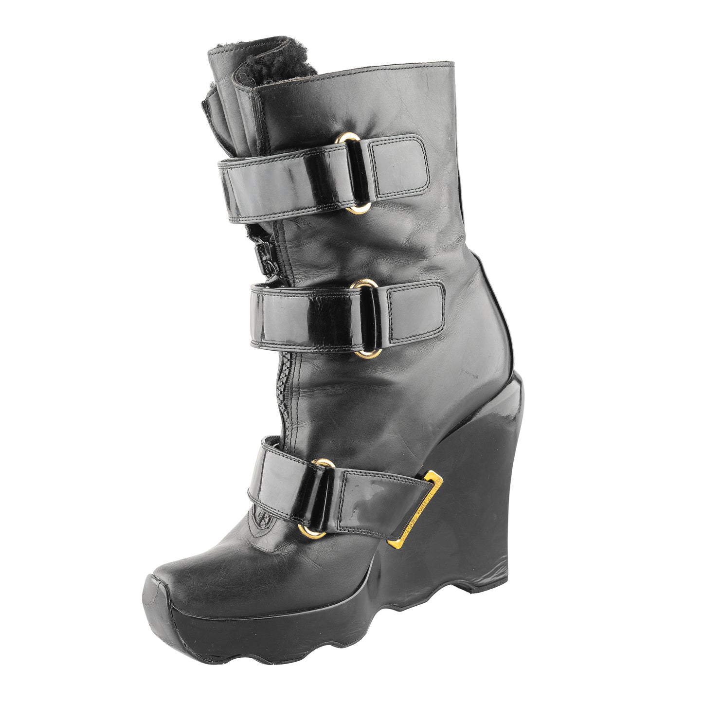 Louis Vuitton FW 2006 Ready-to-Wear Black Leather Wedge Boots