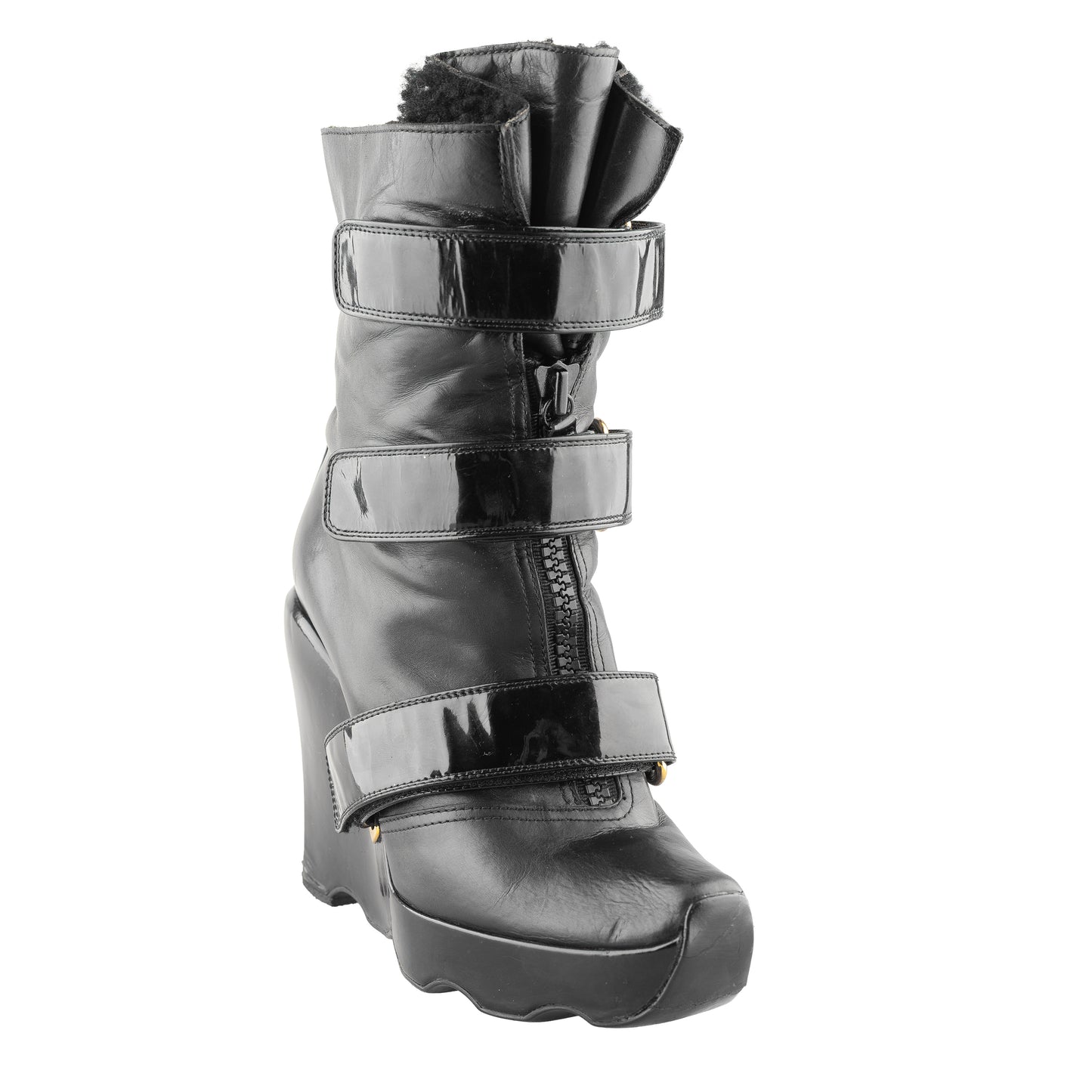 Louis Vuitton FW 2006 Ready-to-Wear Black Leather Wedge Boots