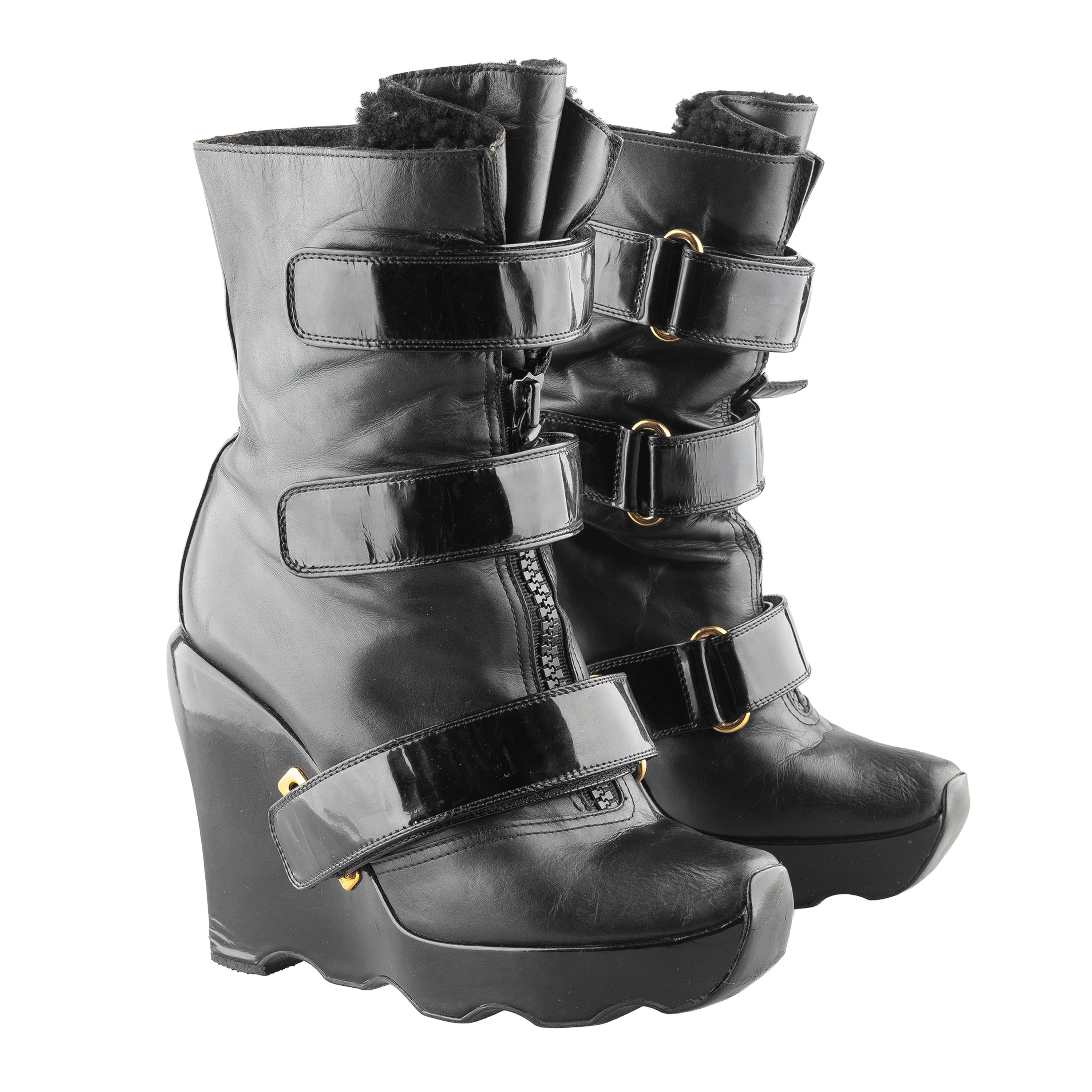 Louis Vuitton FW 2006 Ready-to-Wear Black Leather Wedge Boots