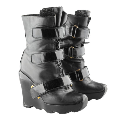 Louis Vuitton FW 2006 Ready-to-Wear Black Leather Wedge Boots