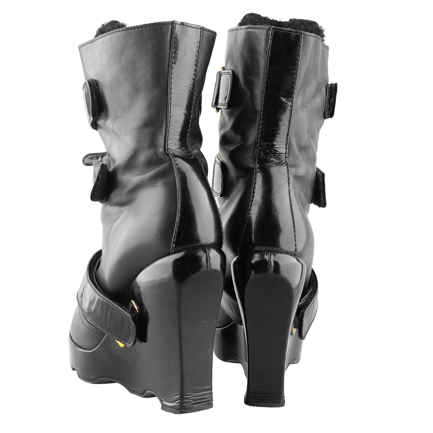 Louis Vuitton FW 2006 Ready-to-Wear Black Leather Wedge Boots